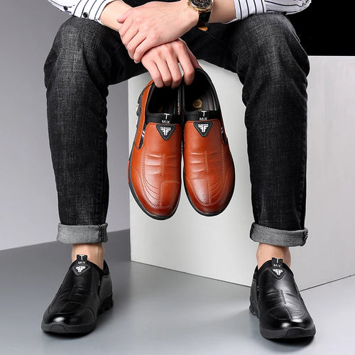 Men's Leather Casual Soft-Soled Non-Slip Breathable Sneakers Shoes