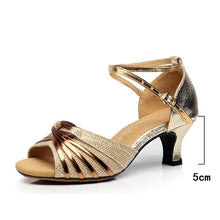 Load image into Gallery viewer, Women Gold Heels Ankle Strap Party Shoes