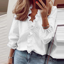 Load image into Gallery viewer, Women Fashion V Neck Ruffle Frill Shirt Free Size