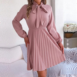 Womens Lace Up Solid Color High Waist Long Dress
