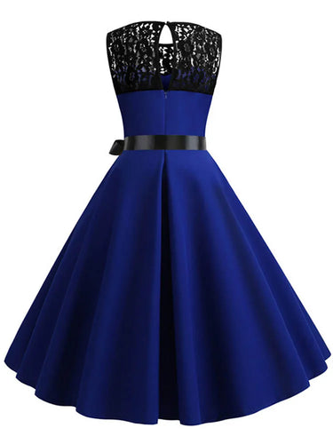 Blue Lace Patchwork Summer Dress