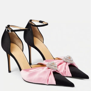Women Pointed Heart Flower Thin High Heels Shoes
