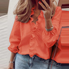 Load image into Gallery viewer, Women Fashion V Neck Ruffle Frill Shirt Free Size