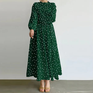 Eid Polka Dot Muslim Dress for Women Abaya Morocco Party Dresses